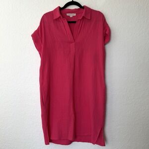 Cotton Gauze Dress Pink Pockets Coastal Comfort Casual Summer Vacation Oversized